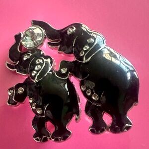 Dancing Elephants brooch black sliver new